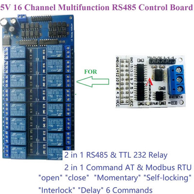 16 csatornás többfunkciós rs485 rs232(ttl) plc modbus RTU modul io vezérlő kapcsolótábla 5v 12v 24v relé modul motor led