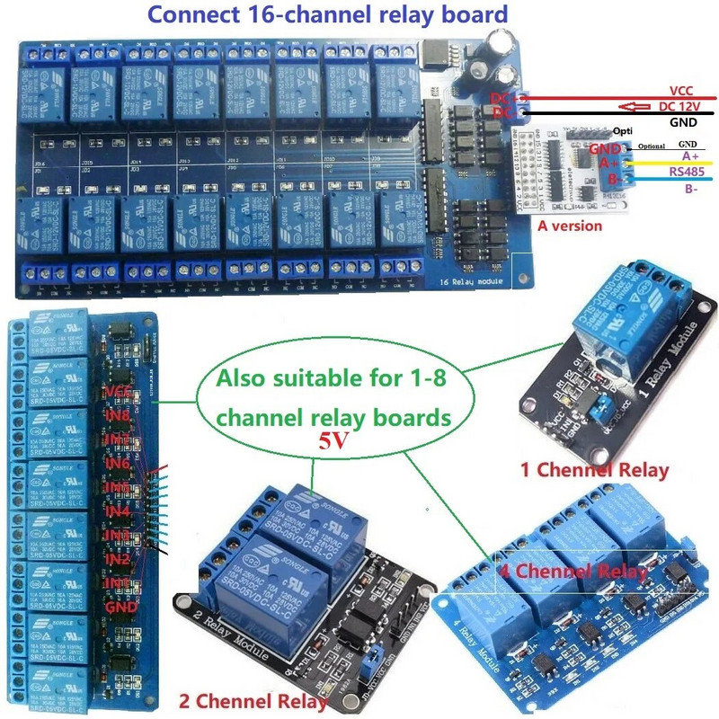 16 καναλιών πολλαπλών λειτουργιών rs485 rs232(ttl) plc modbus rtu module io πλακέτα διακόπτη ελέγχου 5v 12v 24v μοτέρ μονάδας ρελέ led