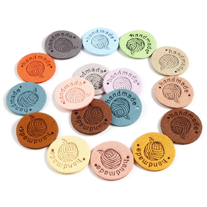 20 TK Ümmargused sildisildid Lõngakera Käsitsi valmistatud kunstseemisnahast Reljeefsed rõivasildid Õmblusmütsitarvikud Rõivaste kudumissilt 25 mm