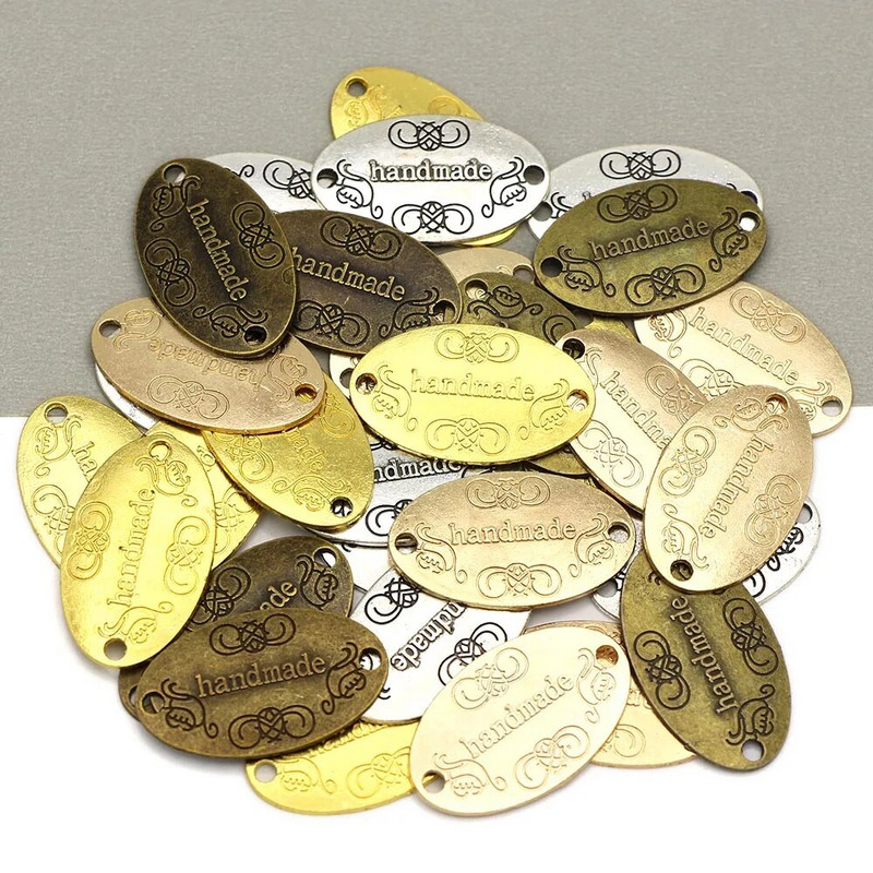10 tk Käsitsi valmistatud sildid hõbedane pronks vibu metallist sildid riietele mütsid Vintage sulamist käsitsi valmistatud silt õmblustarvikud 31*19mm