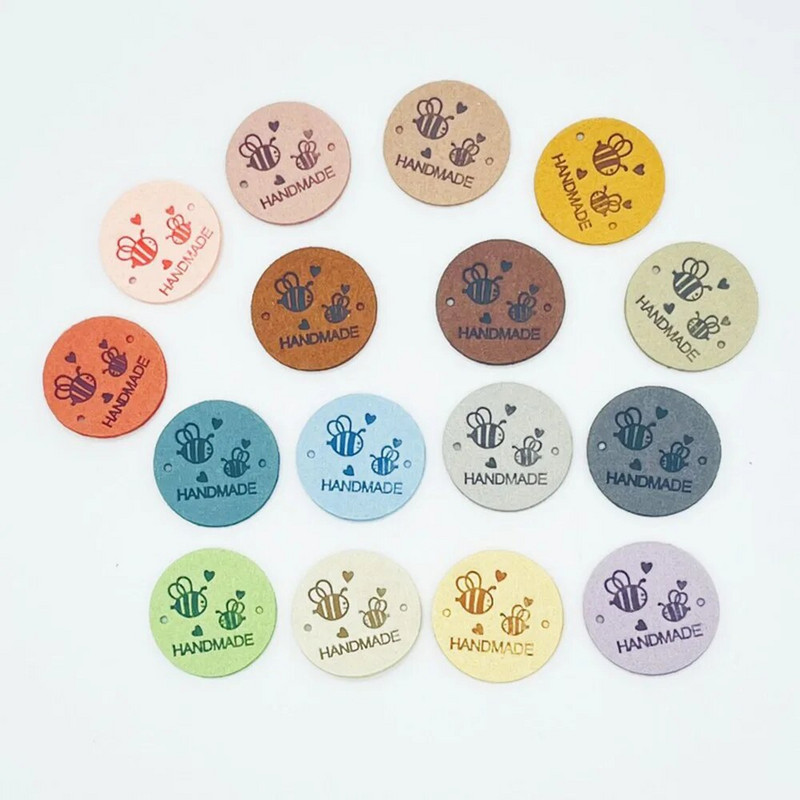MixedColor 20 ΤΕΜ. Χειροποίητη κυκλική δερμάτινη ετικέτα με μοτίβο μέλισσας ανάγλυφο Ετικέτες ρούχων Παπούτσια Τσάντες Ετικέτες Είδη ραπτικής ρούχων Diy