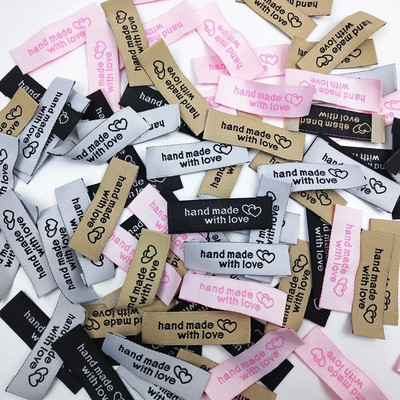 20pcs/pack 50x15mm Diy Handmade Clothing Garment Labels Hand Made With Love Washable Cloth Tag for Sewing Accessories