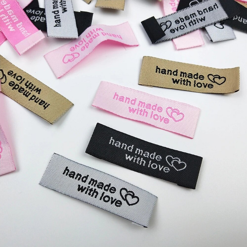 20vnt./pak. 50x15mm pasidaryk pats rankų darbo drabužių drabužių etiketės rankų darbo su meile, plaunamos audeklo etiketės siuvimo priedams