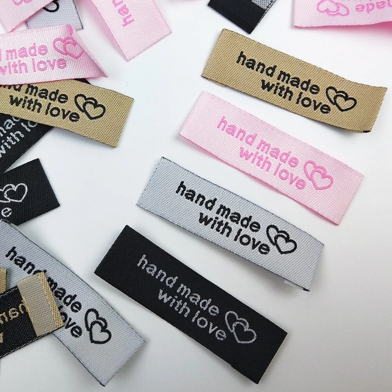 20vnt./pak. 50x15mm pasidaryk pats rankų darbo drabužių drabužių etiketės rankų darbo su meile, plaunamos audeklo etiketės siuvimo priedams