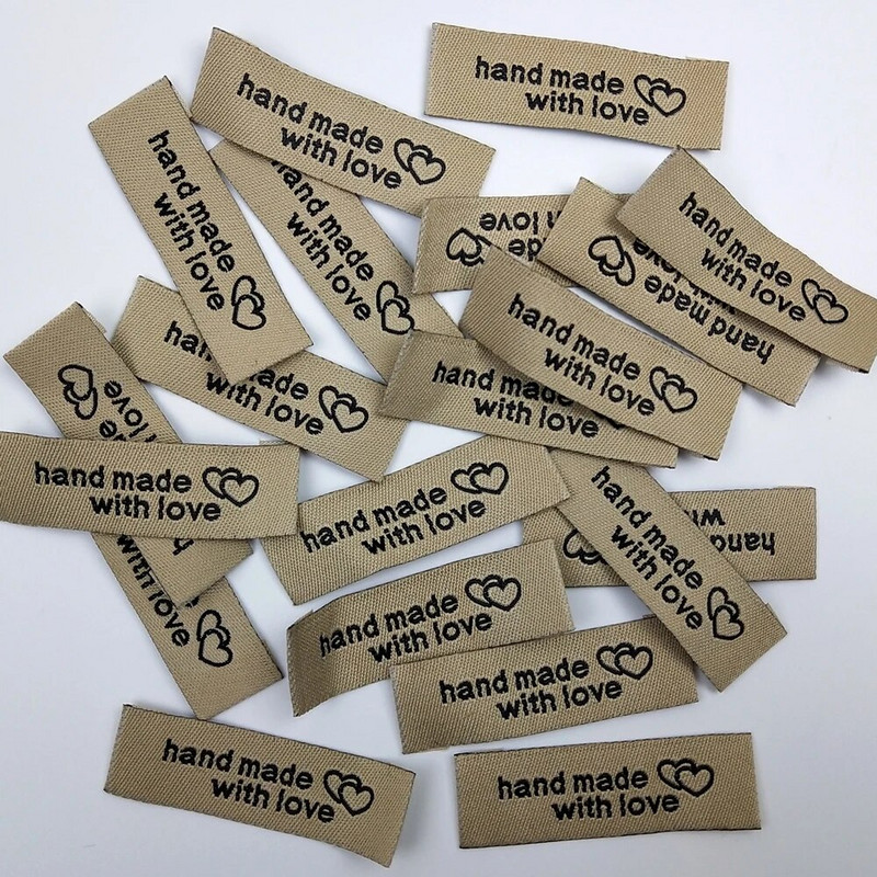 20vnt./pak. 50x15mm pasidaryk pats rankų darbo drabužių drabužių etiketės rankų darbo su meile, plaunamos audeklo etiketės siuvimo priedams