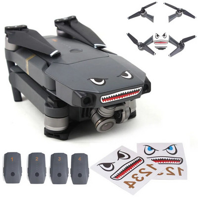 Αυτοκόλλητο με 2 σετ κάμερα Drone Body Skin Cool Shark Face 3M Αυτοκόλλητα με αριθμό μπαταρίας για αυτοκόλλητα DJI MAVIC Mini/PRO/Spark/2/AIR 3M
