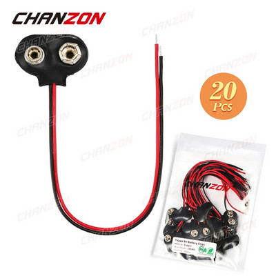 10/20 gab. 9V akumulatora strāvas savienotājs Snap Clip Adapteris T-tipa I-tipa 9 V vads 15cm 24AWG turētājs kabeļa vads ligzdas spraudnis sprādze