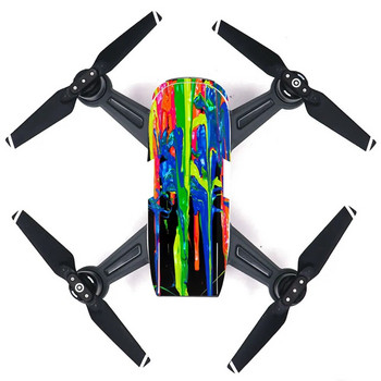 Стикер в цветен стил, PVC кожен стикер за DJI Spark Drone + дистанционни управления + 3 батерии, защитно фолио, капак