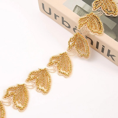 Leptir, zlatna čipka, biserne vrpce s perlama Obrub Šivanje Dubai Vezene mrežaste tkanine za vjenčanicu Obrub Šljokice Vrpca za Diy