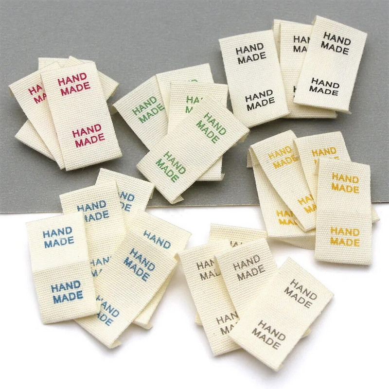 50 τμχ Μπεζ Ρούχα Ετικέτες Πολύχρωμες Χειροποίητες Ετικέτες για Καπέλα Κάλτσες Χειροποίητη Ραπτική Ετικέτα Βαμβακερή Ύφανση Αξεσουάρ πλεξίματος 15x30mm