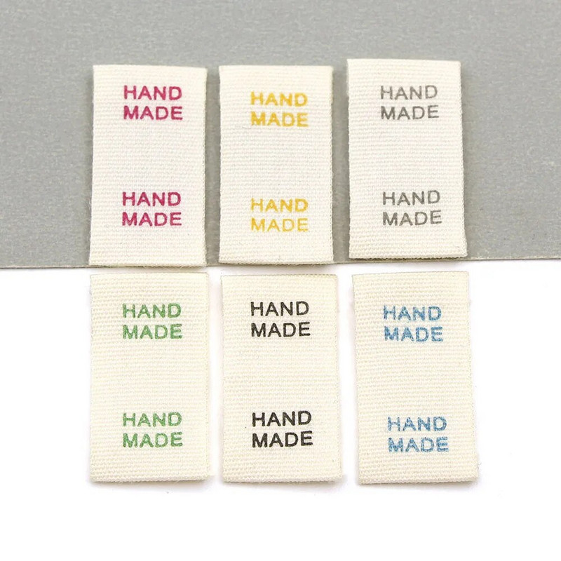50 τμχ Μπεζ Ρούχα Ετικέτες Πολύχρωμες Χειροποίητες Ετικέτες για Καπέλα Κάλτσες Χειροποίητη Ραπτική Ετικέτα Βαμβακερή Ύφανση Αξεσουάρ πλεξίματος 15x30mm