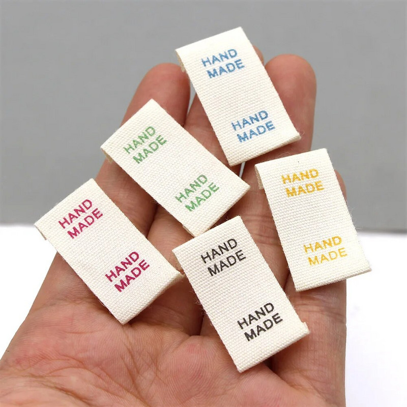 50 τμχ Μπεζ Ρούχα Ετικέτες Πολύχρωμες Χειροποίητες Ετικέτες για Καπέλα Κάλτσες Χειροποίητη Ραπτική Ετικέτα Βαμβακερή Ύφανση Αξεσουάρ πλεξίματος 15x30mm