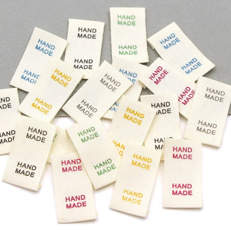 50 τμχ Μπεζ Ρούχα Ετικέτες Πολύχρωμες Χειροποίητες Ετικέτες για Καπέλα Κάλτσες Χειροποίητη Ραπτική Ετικέτα Βαμβακερή Ύφανση Αξεσουάρ πλεξίματος 15x30mm