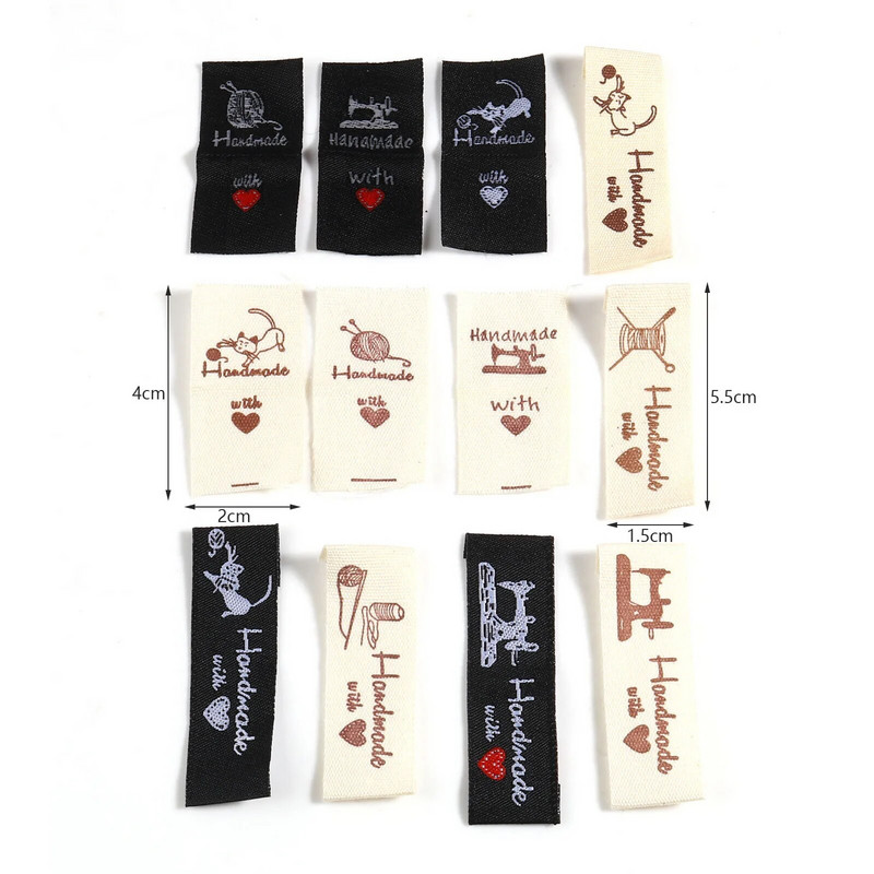100 τμχ Χειροποίητες κεντημένες ετικέτες Ετικέτες Πολυεστέρας Χειροποίητα με αγάπη Ετικέτα μοτίβο εργαλείων ραφής για αξεσουάρ ραπτικής ρούχων για καπέλο Diy