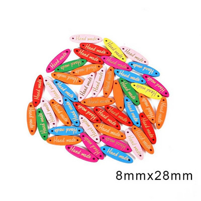 50 tk Käsitsi valmistatud etikett puidust sildid Õmblusnööbid Erinevad värvid Reljeefsed DIY lipp ristkülikukujulised sildid Käsitöötarbed Rõivaste tarvikud