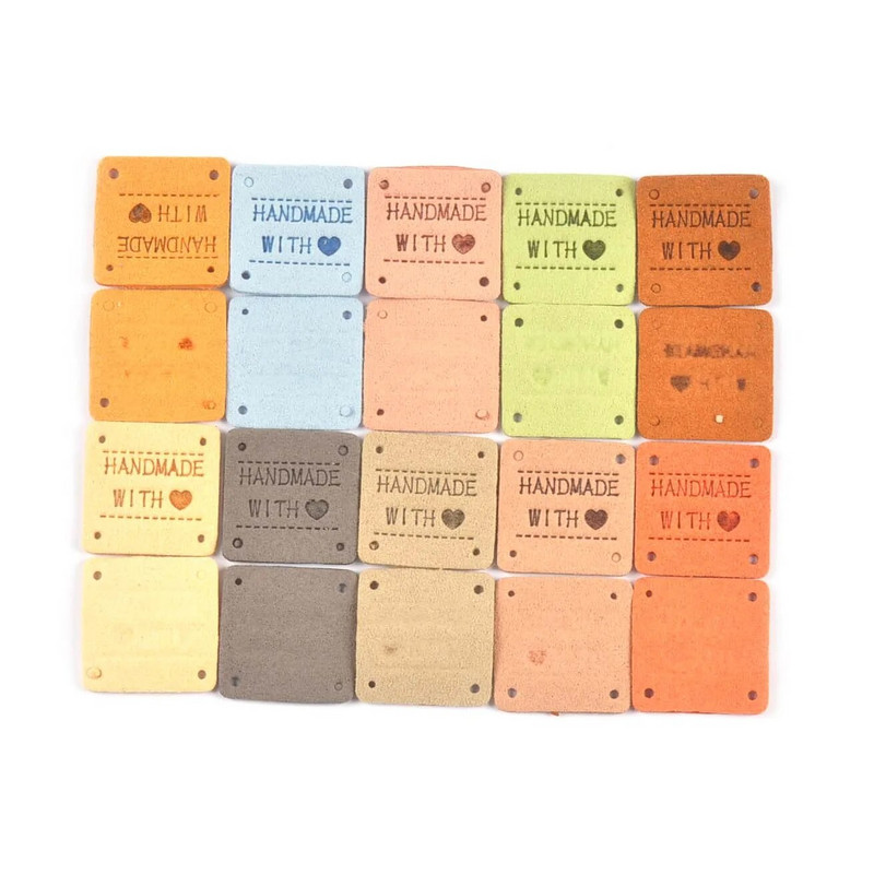 20Gb 2,5cm jauktas krāsas mini kvadrāts "Roku darbs ar mīlestību" Reljefa etiķetes Šūšanai Apģērbi Amatniecība Aksesuāri DIY Somas Cepures Tag