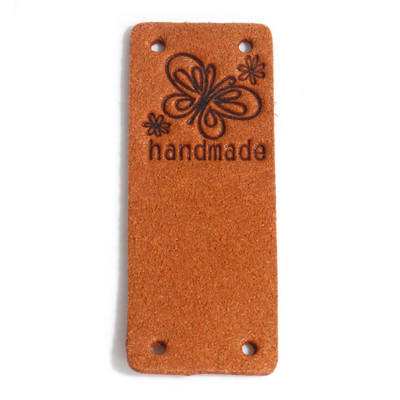 10 TK PU etiketisildid ristkülikukujuline liblika muster "käsitsi valmistatud" kunstnahast kunstnahast silt mütsi jaoks, rõivad, rõivad, õmblemine 5 cm x 2 cm