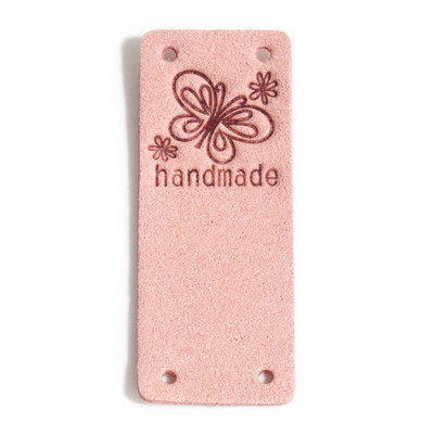 10 TK PU etiketisildid ristkülikukujuline liblika muster "käsitsi valmistatud" kunstnahast kunstnahast silt mütsi jaoks, rõivad, rõivad, õmblemine 5 cm x 2 cm