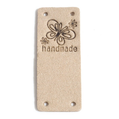 10 TK PU etiketisildid ristkülikukujuline liblika muster "käsitsi valmistatud" kunstnahast kunstnahast silt mütsi jaoks, rõivad, rõivad, õmblemine 5 cm x 2 cm