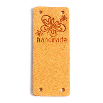 10 TK PU etiketisildid ristkülikukujuline liblika muster "käsitsi valmistatud" kunstnahast kunstnahast silt mütsi jaoks, rõivad, rõivad, õmblemine 5 cm x 2 cm