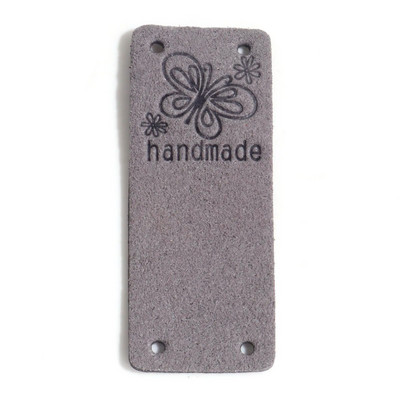 10 TK PU etiketisildid ristkülikukujuline liblika muster "käsitsi valmistatud" kunstnahast kunstnahast silt mütsi jaoks, rõivad, rõivad, õmblemine 5 cm x 2 cm