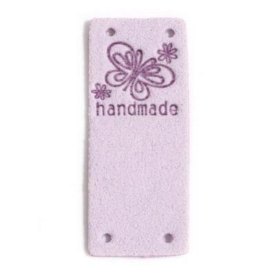 10 TK PU etiketisildid ristkülikukujuline liblika muster "käsitsi valmistatud" kunstnahast kunstnahast silt mütsi jaoks, rõivad, rõivad, õmblemine 5 cm x 2 cm