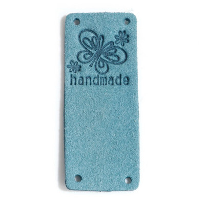 10 TK PU etiketisildid ristkülikukujuline liblika muster "käsitsi valmistatud" kunstnahast kunstnahast silt mütsi jaoks, rõivad, rõivad, õmblemine 5 cm x 2 cm