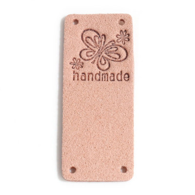 10 TK PU etiketisildid ristkülikukujuline liblika muster "käsitsi valmistatud" kunstnahast kunstnahast silt mütsi jaoks, rõivad, rõivad, õmblemine 5 cm x 2 cm