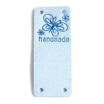10 TK PU etiketisildid ristkülikukujuline liblika muster "käsitsi valmistatud" kunstnahast kunstnahast silt mütsi jaoks, rõivad, rõivad, õmblemine 5 cm x 2 cm
