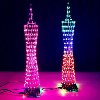 Αναβάθμιση φωνητικού ελέγχου Πολύχρωμο LED φάσματος Canton Tower Τηλεχειριστήριο LED Ηλεκτρονικά κιτ DIY Κιτ συγκόλλησης φάσματος μουσικής
