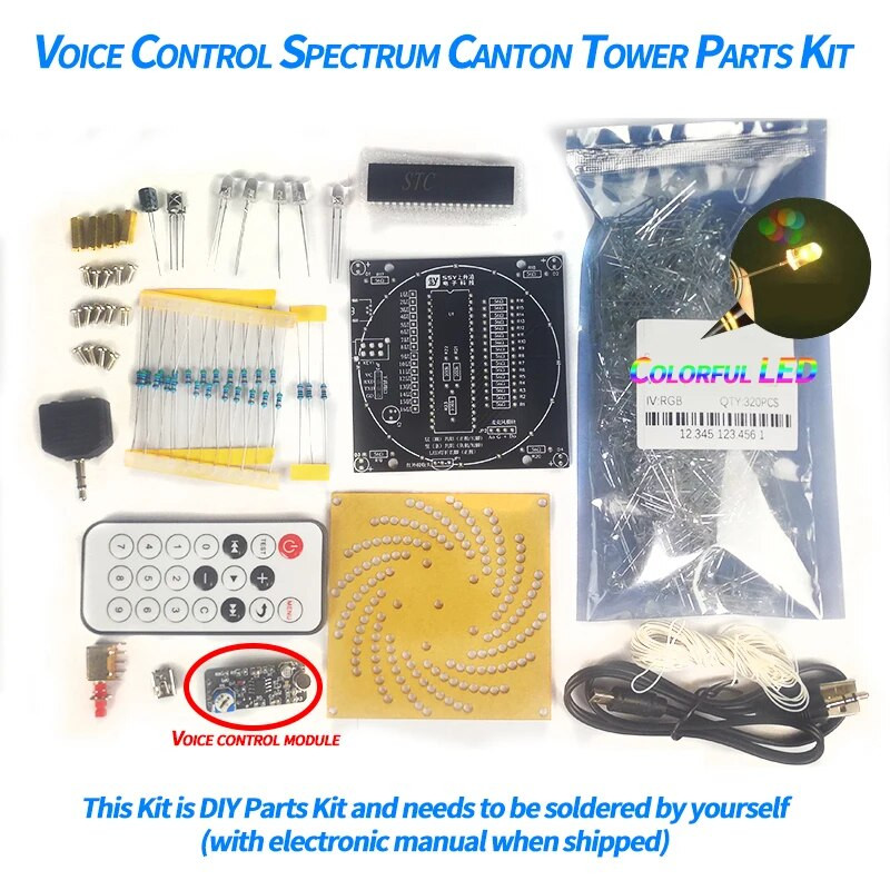 Nadogradite glasovno upravljanje Šareni LED Canton Tower spectrum LED daljinski upravljač Elektronički DIY Kits Komplet za lemljenje glazbenog spektra