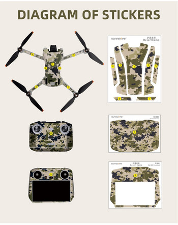 Стикери за дронове за DJI Mini 3 Защитно фолио за дронове Водоустойчиви стикери за дистанционно управление Пълно покритие за DJI RC/RC N1 Аксесоари