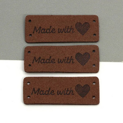 20 τμχ Ετικέτες Καρδιά Χειροποίητη Ετικέτα Φτιαγμένη με Αγάπη Ετικέτες για ρούχα Ραμμένα Δερμάτινα Ετικέτα DIY Καπέλο Κασκόλ Δώρο Αξεσουάρ ενδυμάτων