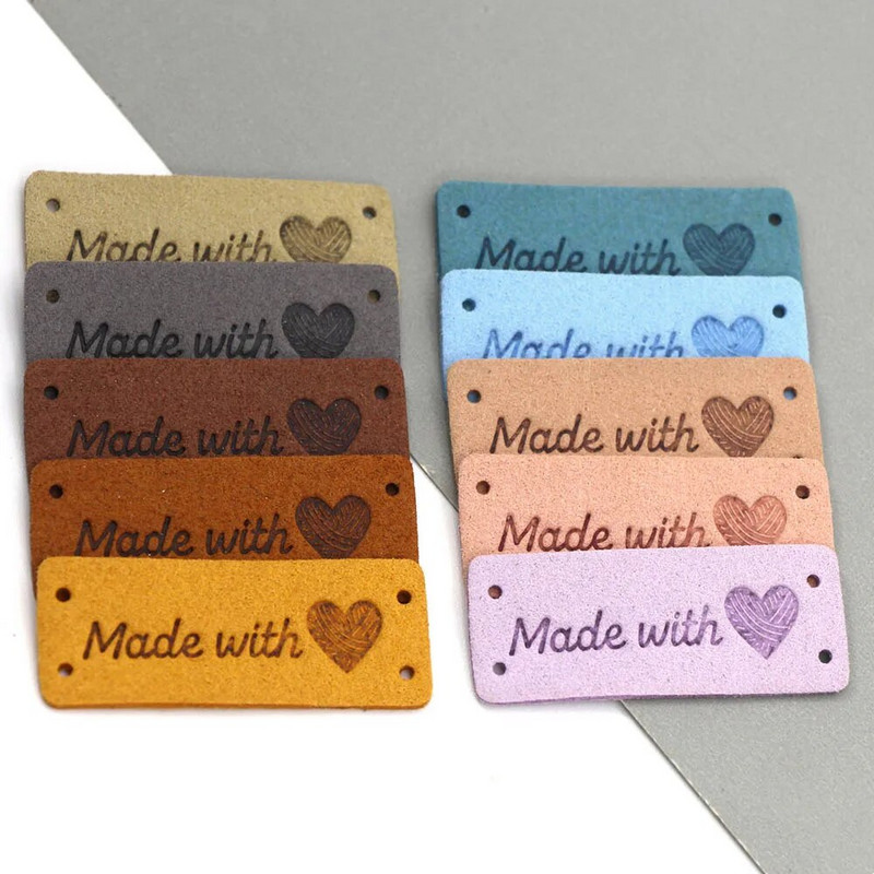 20 τμχ Ετικέτες Καρδιά Χειροποίητη Ετικέτα Φτιαγμένη με Αγάπη Ετικέτες για ρούχα Ραμμένα Δερμάτινα Ετικέτα DIY Καπέλο Κασκόλ Δώρο Αξεσουάρ ενδυμάτων