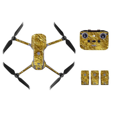 Златно фолио Texture Style Decal Skin Sticker за DJI Mavic Air 2 Drone + Дистанционно управление + 3 батерии Защитно фолио Капак