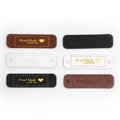 20Pcs/Lot Handmade Labels For Clothes Made With Heart Leather Tags Hand Made Label For Hats Knitting Tags Sewing Accessories