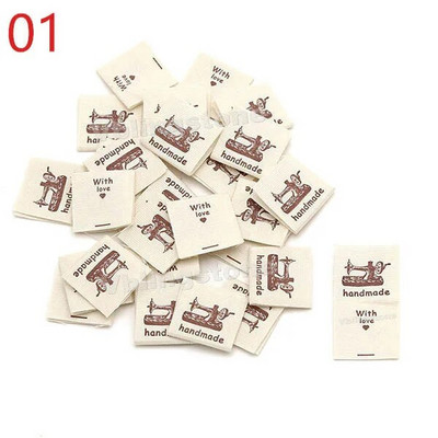 50 tk Käsitsi valmistatud riidest etiketid õmblusmasin jänes puuvillane kootud volditud sildid Beež käsitsi valmistatud silt kootud mütsidele 20x40MM
