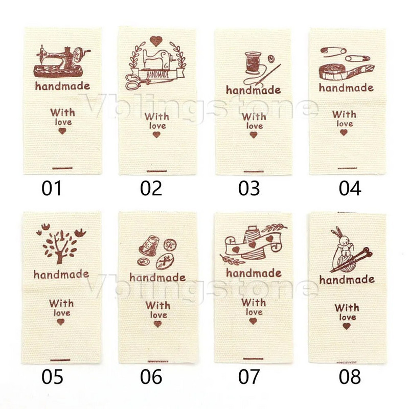 50 tk Käsitsi valmistatud riidest etiketid õmblusmasin jänes puuvillane kootud volditud sildid Beež käsitsi valmistatud silt kootud mütsidele 20x40MM