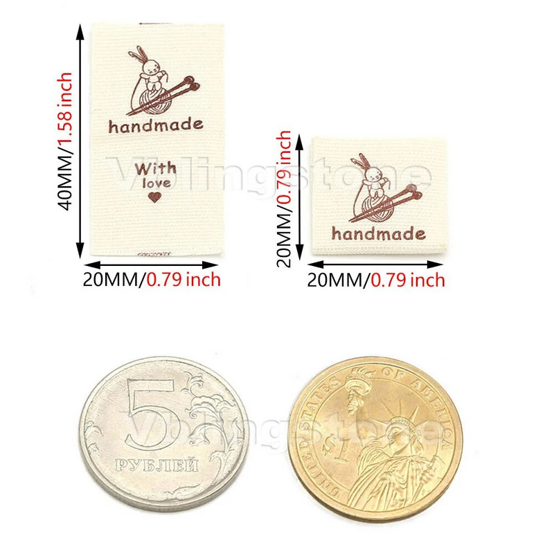 50 tk Käsitsi valmistatud riidest etiketid õmblusmasin jänes puuvillane kootud volditud sildid Beež käsitsi valmistatud silt kootud mütsidele 20x40MM