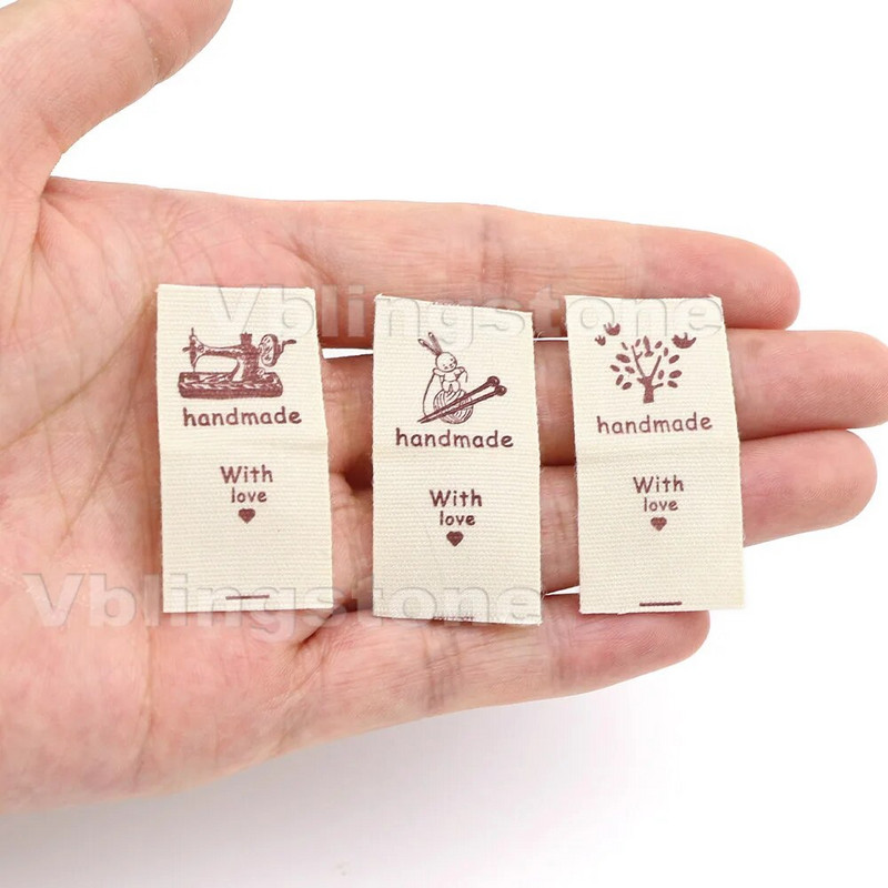 50 tk Käsitsi valmistatud riidest etiketid õmblusmasin jänes puuvillane kootud volditud sildid Beež käsitsi valmistatud silt kootud mütsidele 20x40MM