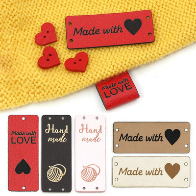 20kom Ručno izrađene kožne naljepnice Ručno izrađene naljepnice Naljepnice za odjeću "Made With Love" Oznake za pletenje u obliku srca Za šešire Torbe Šivaći zanati
