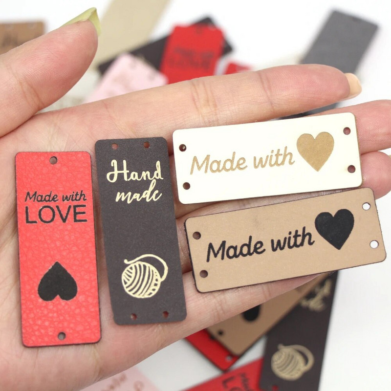 20τμχ Χειροποίητες Δερμάτινες Ετικέτες Χειροποίητες Ετικέτες Ετικέτες για Ρούχα "Made With Love" Καρδιά Πλέξιμο Ετικέτες για Καπέλα Τσάντες Ραπτική Χειροτεχνία