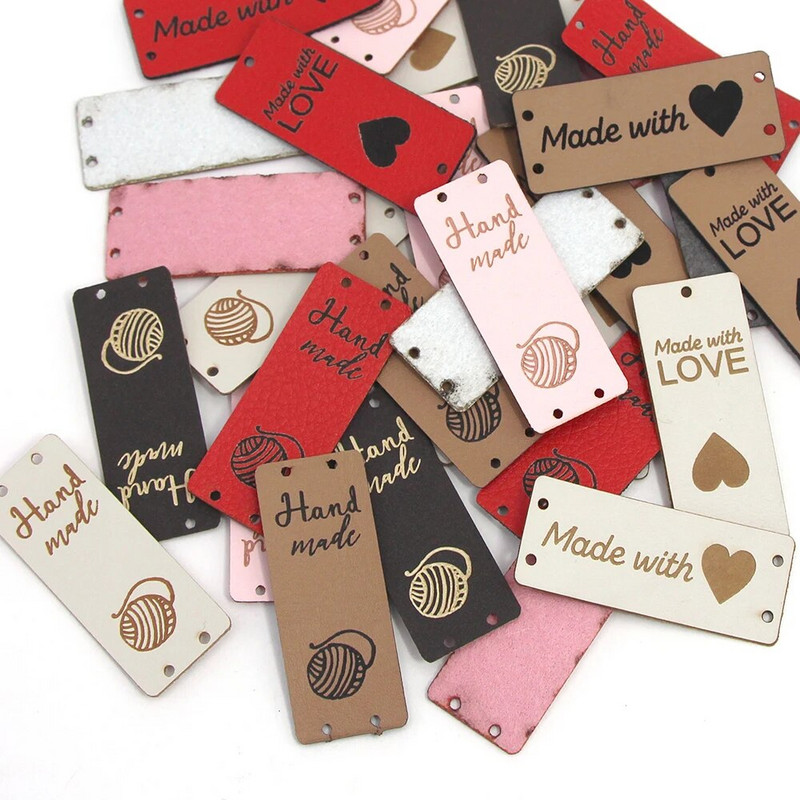 20τμχ Χειροποίητες Δερμάτινες Ετικέτες Χειροποίητες Ετικέτες Ετικέτες για Ρούχα "Made With Love" Καρδιά Πλέξιμο Ετικέτες για Καπέλα Τσάντες Ραπτική Χειροτεχνία