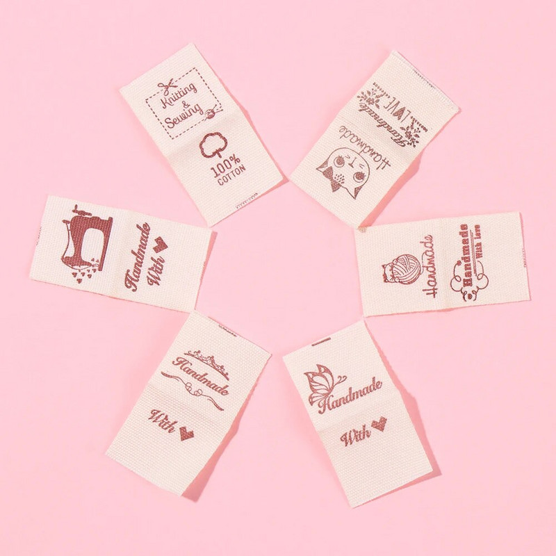 50 vnt. rankų darbo su meilės audeklu Drabužių etiketės Mezgimas vilnos rutuliukai Drabužių etiketės Animacinių filmų katės širdies raštas austi megzti reikmenys