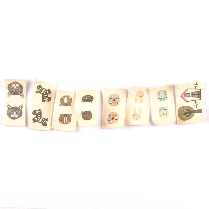 ανάμεικτα 50 τμχ Ζώο εμπριμέ μπεζ βαμβακερή υφασμένη ετικέτα για ετικέτες φροντίδας ρούχων Παπούτσια κινουμένων σχεδίων Τσάντες που πλένονται Ετικέτες ενδυμάτων CP2244