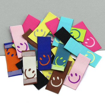 Цветни етикети с усмивка на лицето 50 бр. етикети за дрехи за ръчно изработени памучни ръчно изработени етикети за детско облекло, шиене на дрехи, аксесоари