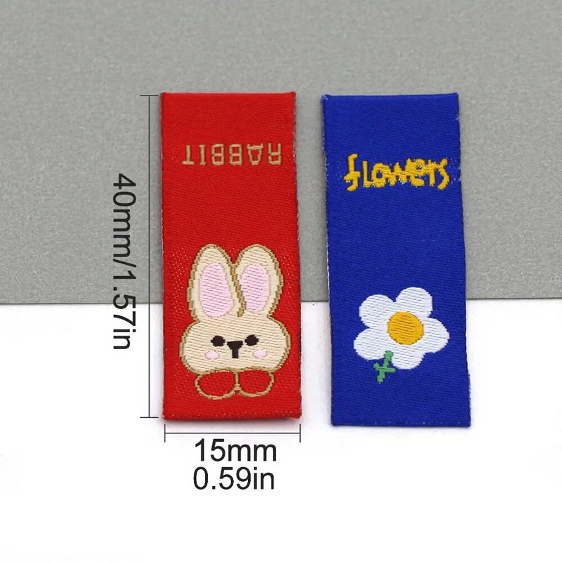 50 τμχ Cartoon Bear Rabbit Χειροποίητες Ετικέτες Ρούχα Ετικέτες για Καπέλο Kawaii Λουλούδι Χειροποίητη Ετικέτα για ρούχα Μπλε Κόκκινο DIY Πρωτοχρονιά
