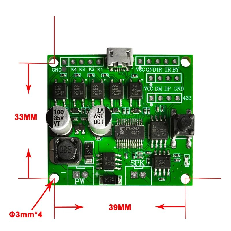 Vairāku trigeru skaņas MP3 modulis, 4 veidu balss atskaņošanas PCB, UART I/O skaņas plates atbalsts Micro USB lejupielāde