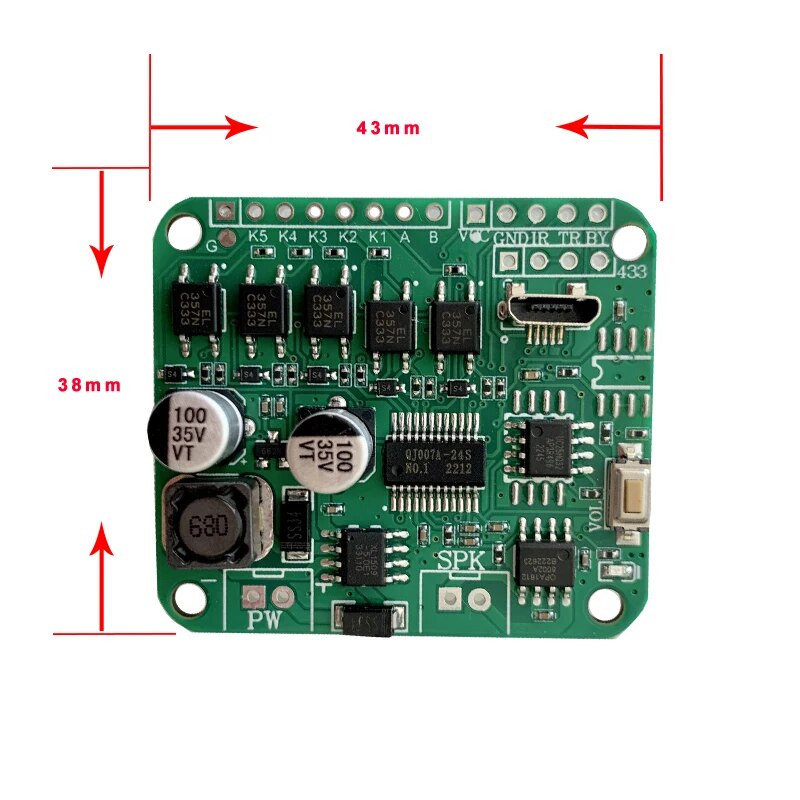 Vairāku trigeru skaņas MP3 modulis, 4 veidu balss atskaņošanas PCB, UART I/O skaņas plates atbalsts Micro USB lejupielāde