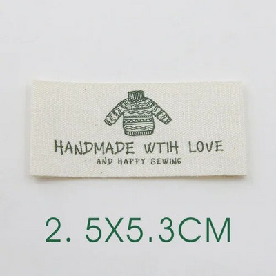 Καθαρό βαμβακερό χειροποίητο επίπεδο ύφασμα με μαύρες πράσινες ετικέτες, υφασμάτινα αξεσουάρ, αξεσουάρ ραπτικής DIY, ετικέτες ρούχων
